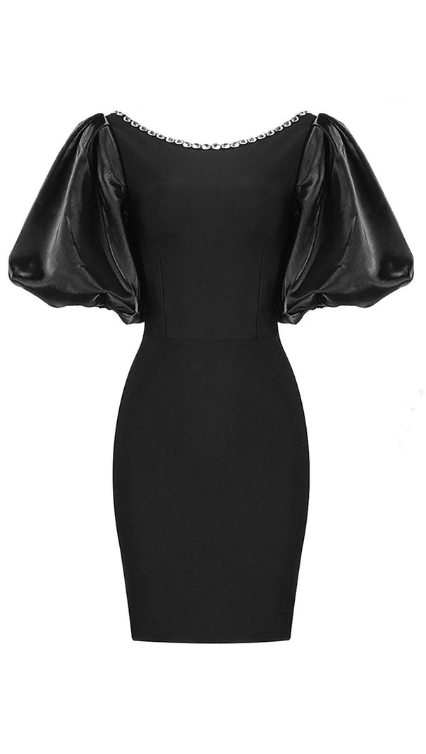AIIZIE PUFF SLEEVE BANDAGE MINI DRESS IN BLACK - product image