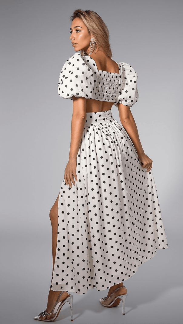 AIIZIE OLINDA POLKA DOT MINI TOP WITH HIGH SLIT SKIRT SET - product image