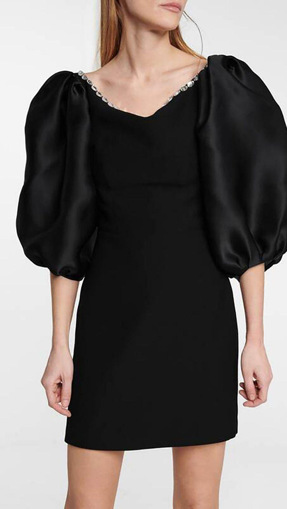 PUFF SLEEVE BANDAGE MINI DRESS IN BLACK