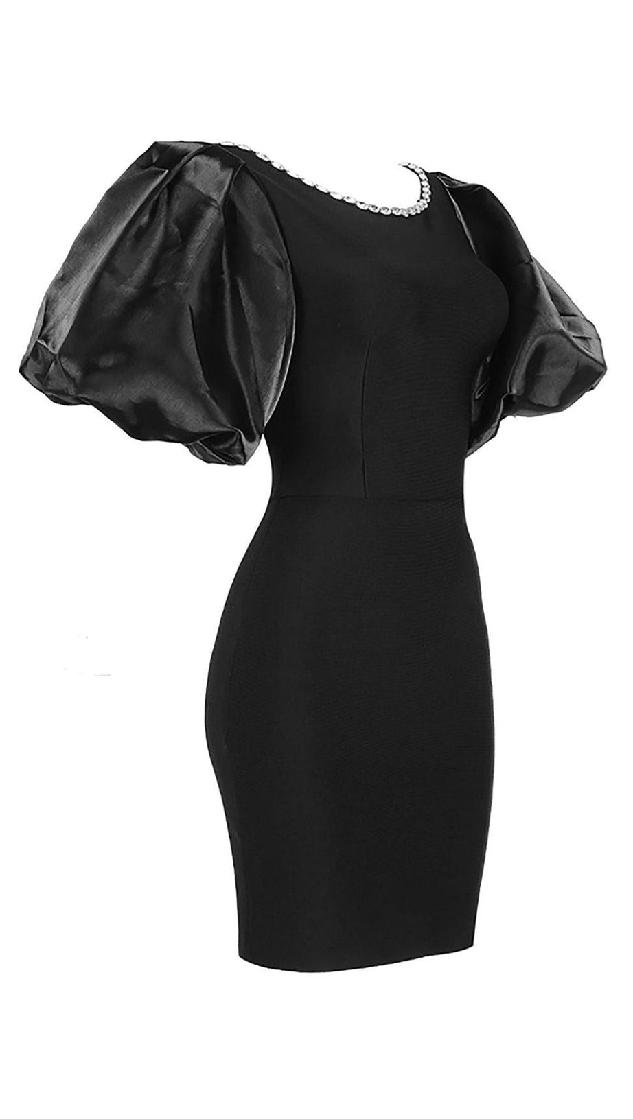 PUFF SLEEVE BANDAGE MINI DRESS IN BLACK