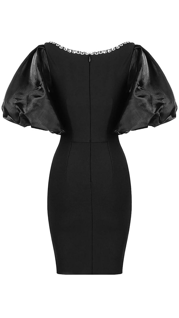 AIIZIE PUFF SLEEVE BANDAGE MINI DRESS IN BLACK - product image