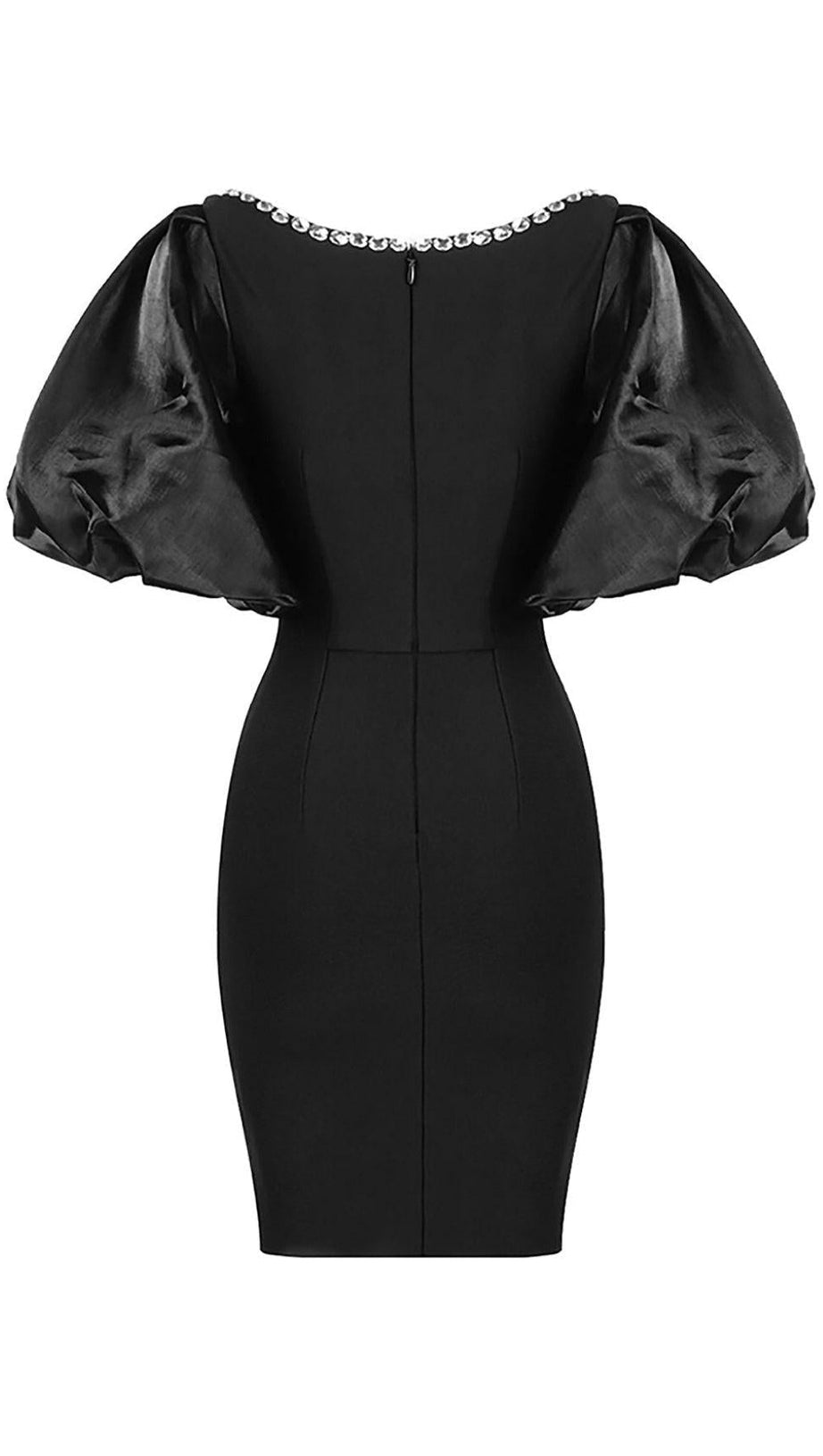 PUFF SLEEVE BANDAGE MINI DRESS IN BLACK