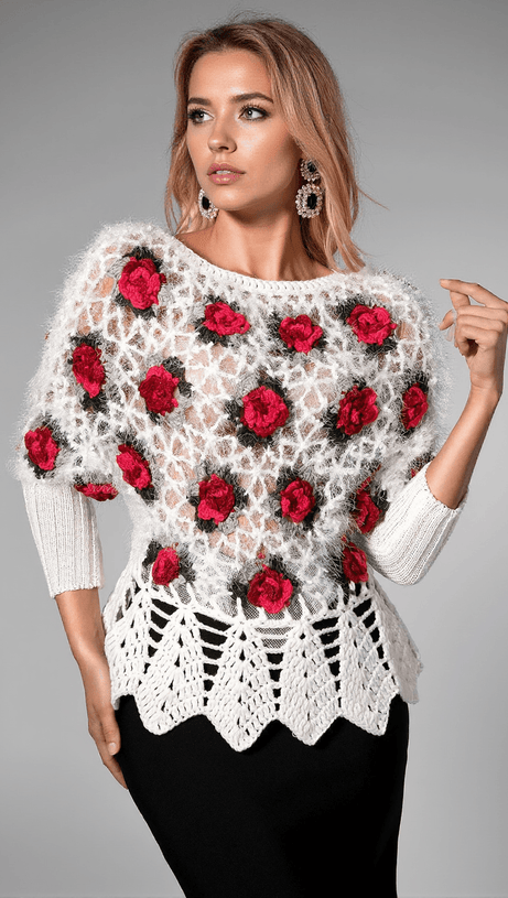 MAGLIONE ALL'UNCINETTO CON FIORI 3D NADEEN