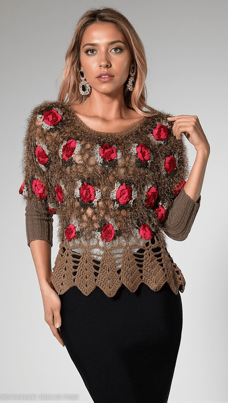MAGLIONE ALL'UNCINETTO CON FIORI 3D NADEEN