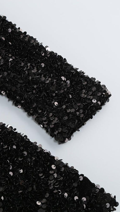 BLACK PATCHWORK SEQUINS SLIMMING MINI DRESS