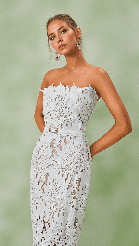 DESPINA WHITE LACE MIDI DRESS