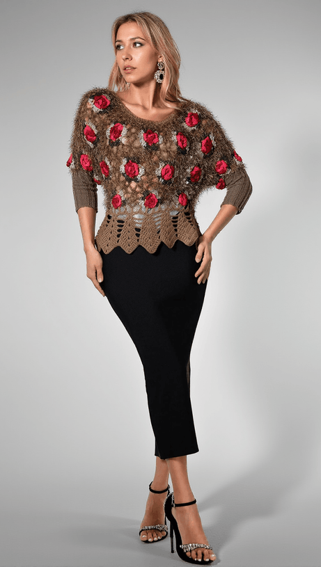 MAGLIONE ALL'UNCINETTO CON FIORI 3D NADEEN