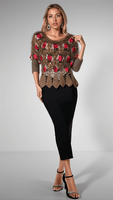 MAGLIONE ALL'UNCINETTO CON FIORI 3D NADEEN