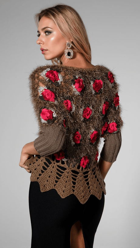 MAGLIONE ALL'UNCINETTO CON FIORI 3D NADEEN