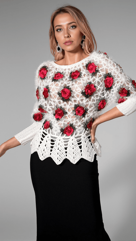 MAGLIONE ALL'UNCINETTO CON FIORI 3D NADEEN