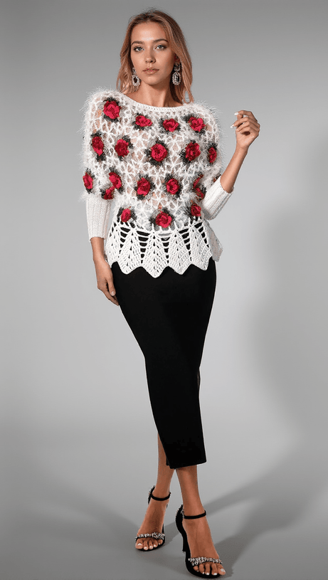 MAGLIONE ALL'UNCINETTO CON FIORI 3D NADEEN