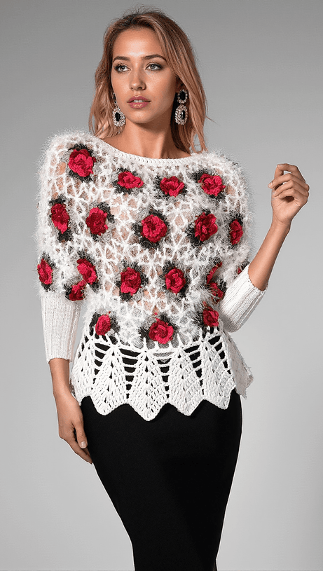 MAGLIONE ALL'UNCINETTO CON FIORI 3D NADEEN