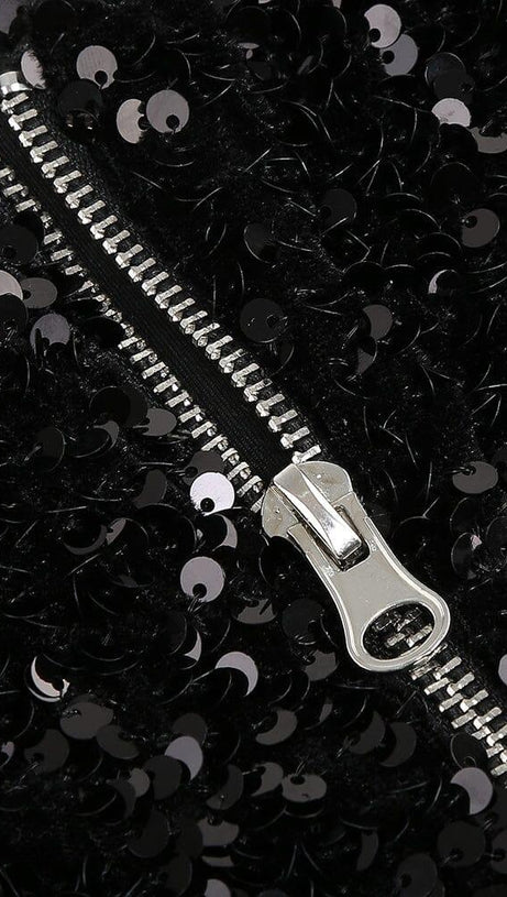 BLACK PATCHWORK SEQUINS SLIMMING MINI DRESS