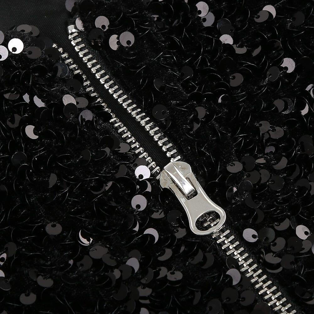 AIIZIE BLACK PATCHWORK SEQUINS SLIMMING MINI DRESS - product image