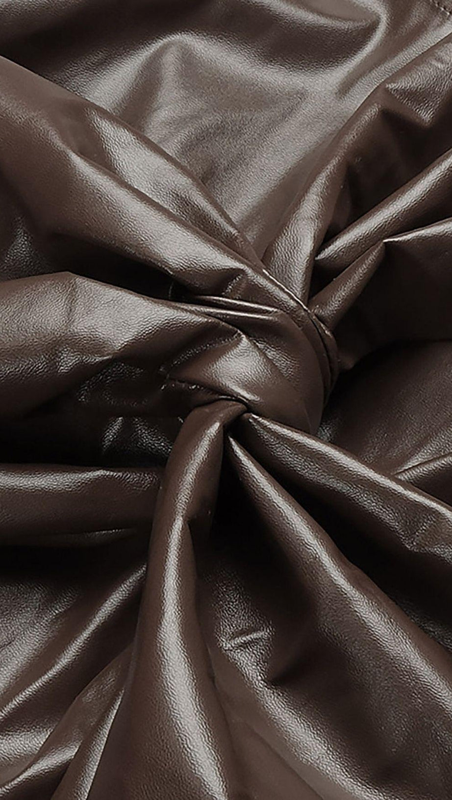 DRAPED LEATHER PU MIDI DRESS IN BROWN