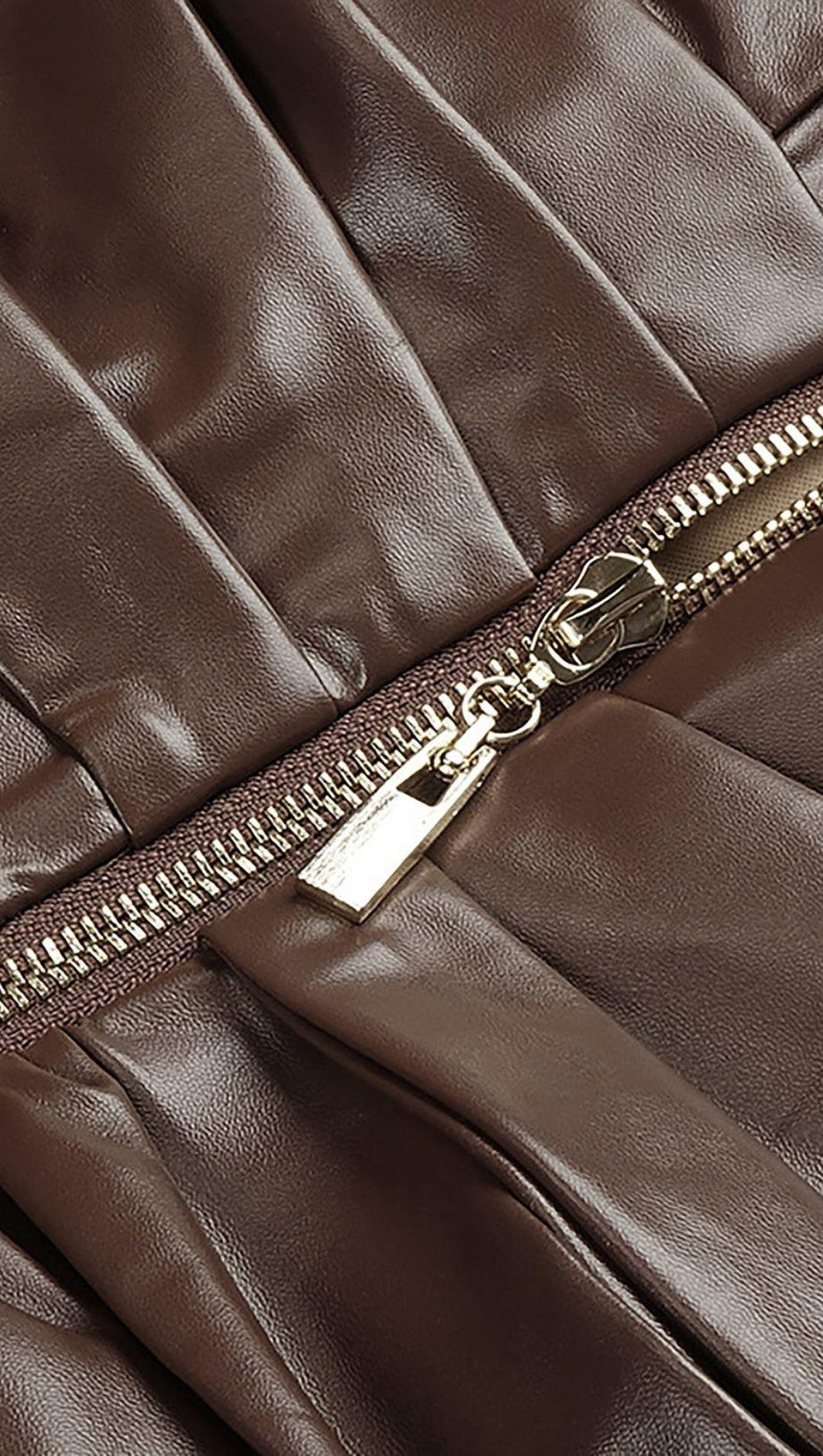 DRAPED LEATHER PU MIDI DRESS IN BROWN