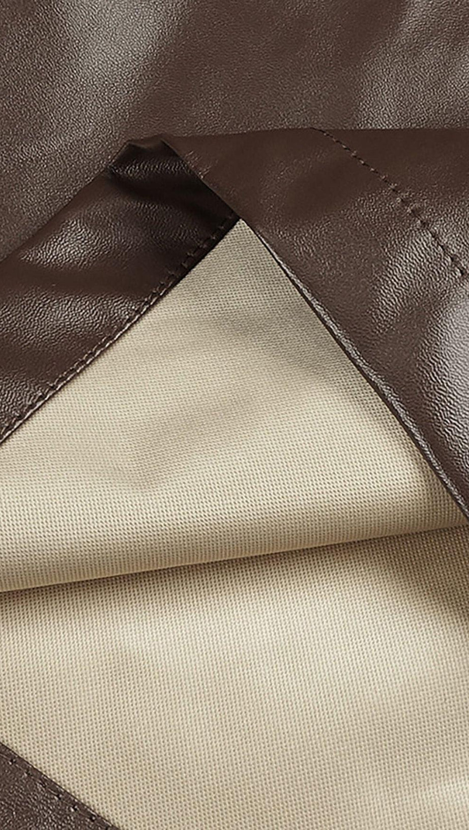 DRAPED LEATHER PU MIDI DRESS IN BROWN