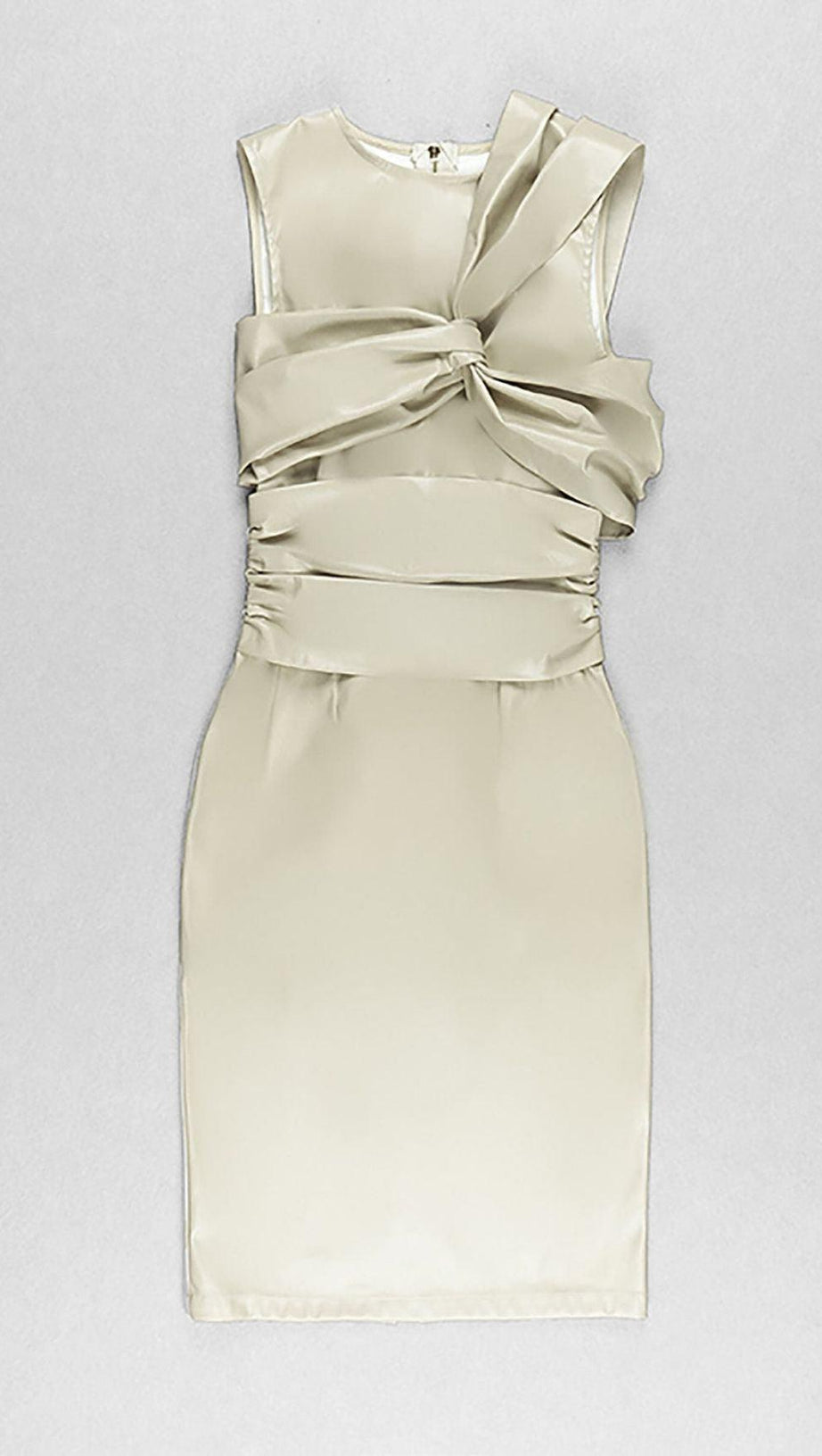 DRAPED LEATHER PU MIDI DRESS IN BROWN