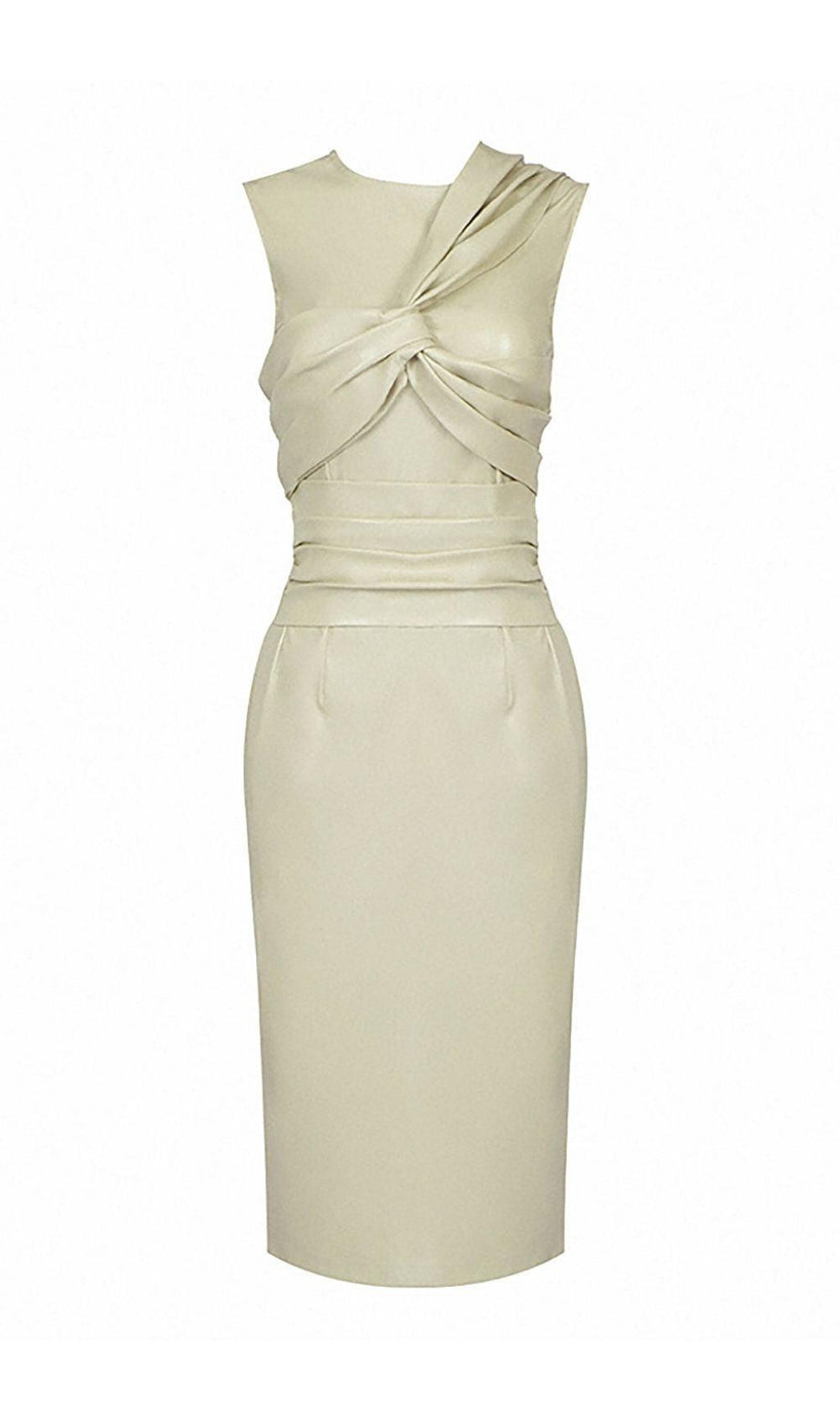 ABITO MIDI IN PELLE PU DRAPPEGGIATA BEIGE