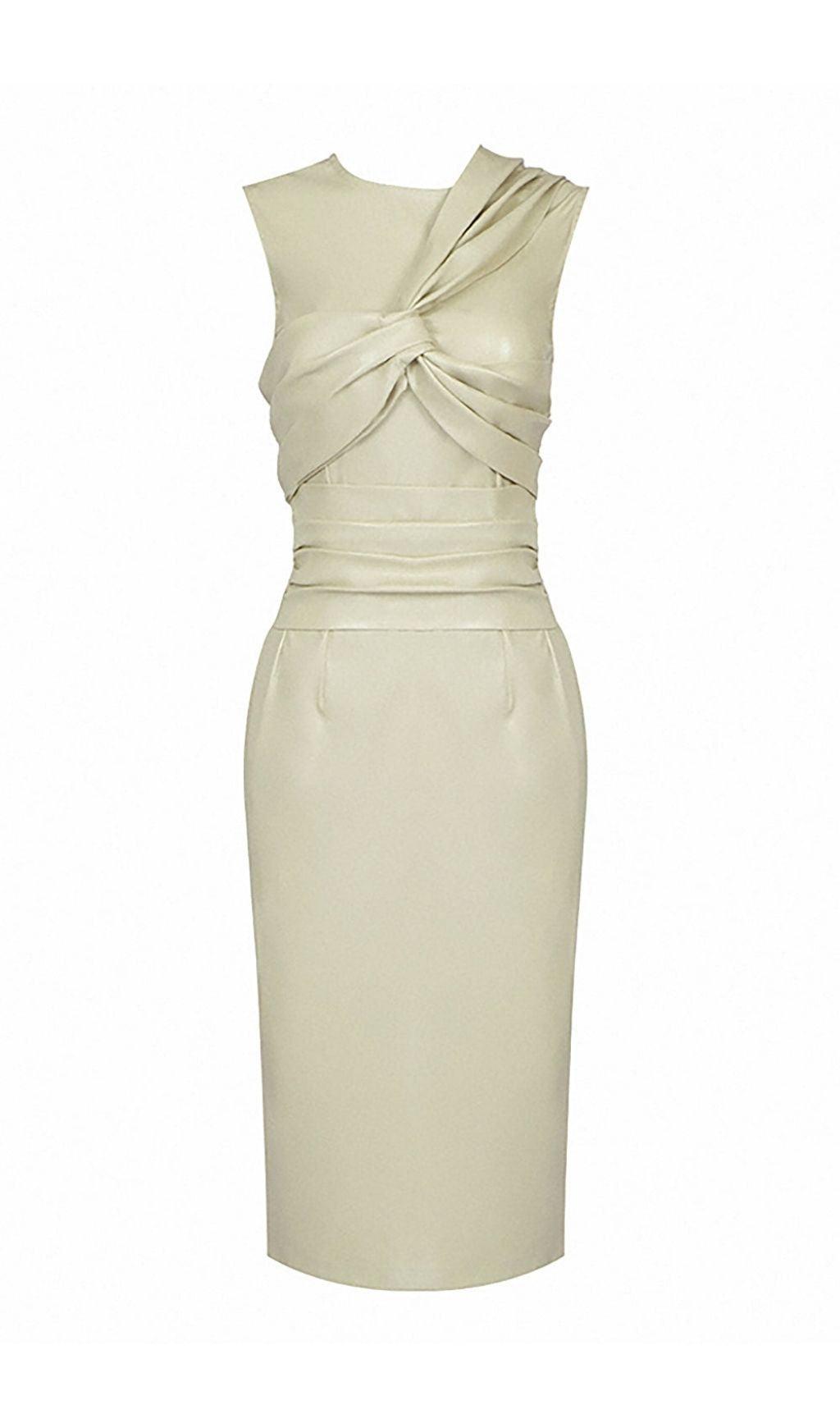 ABITO MIDI IN PELLE PU DRAPPEGGIATA BEIGE