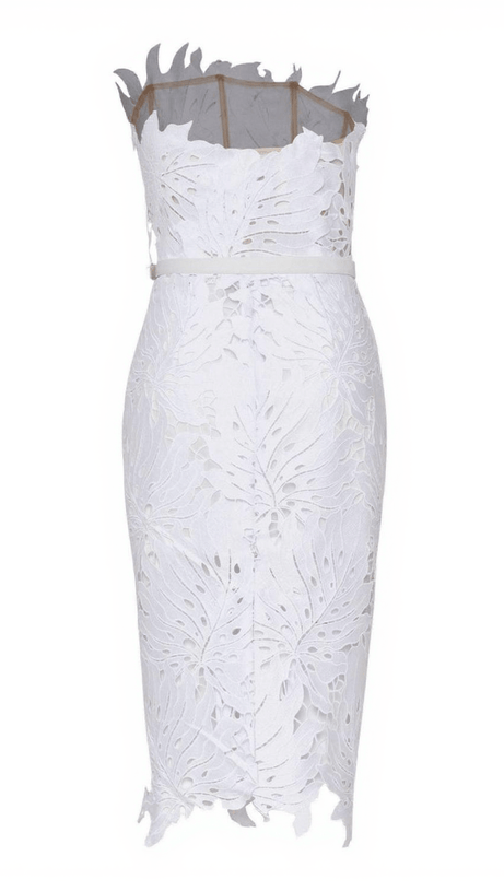 DESPINA WHITE LACE MIDI DRESS