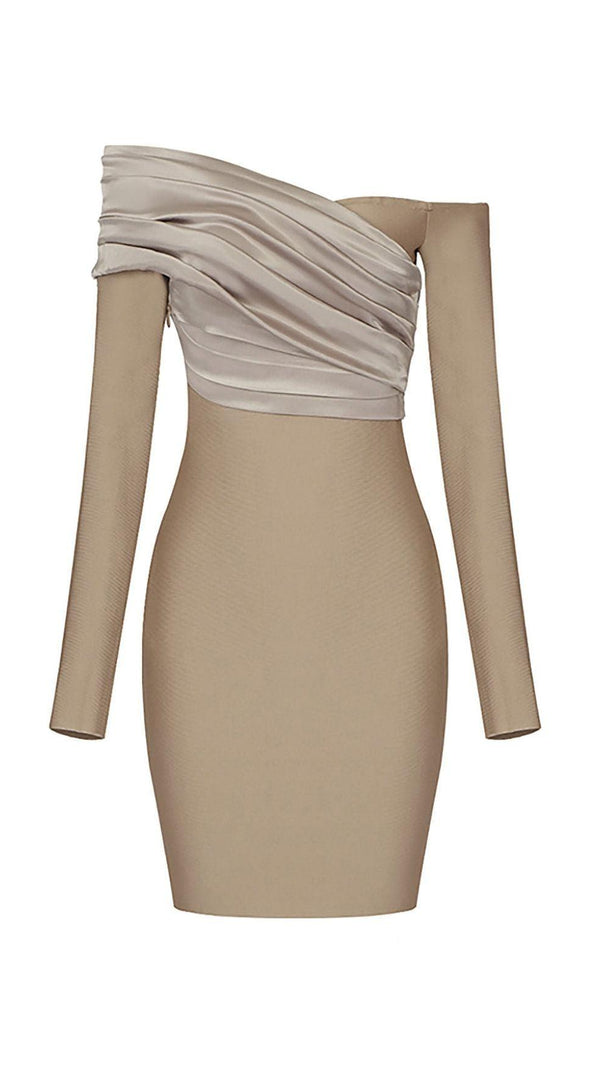 AIIZIE LONG SLEEVE FOLDS BANDAGE MINI DRESS IN KHAKI - product image