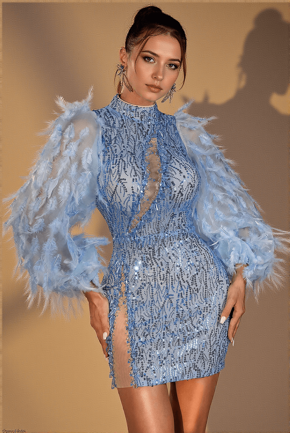 Kamari Kleid aus Netzstoff mit Federpailletten