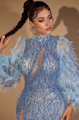 Kamari Feather Sequin Mesh Dress