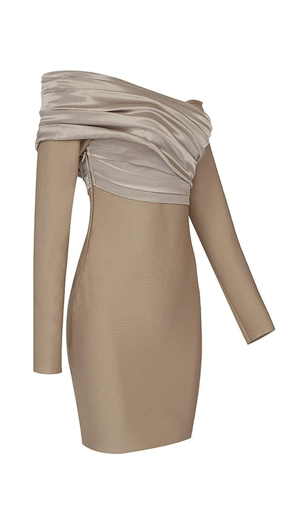 AIIZIE LONG SLEEVE FOLDS BANDAGE MINI DRESS IN KHAKI - product image