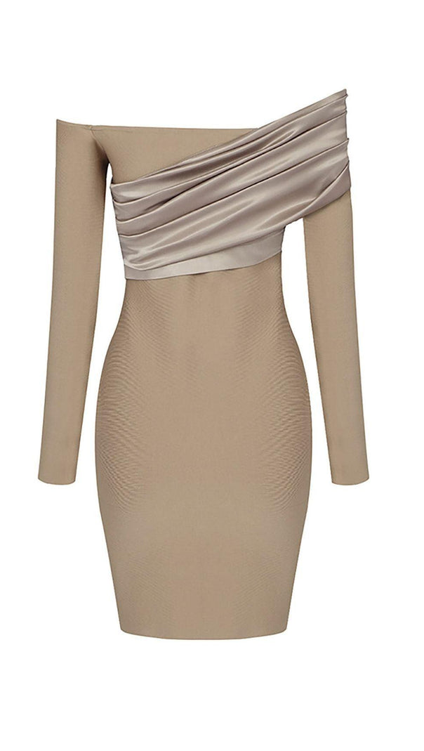 AIIZIE LONG SLEEVE FOLDS BANDAGE MINI DRESS IN KHAKI - product image
