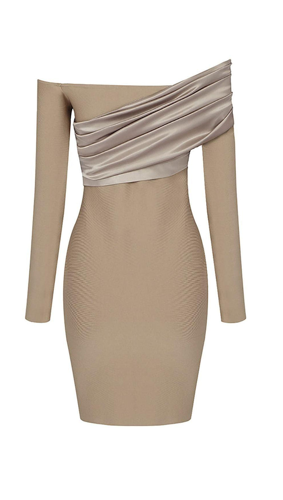 LONG SLEEVE FOLDS BANDAGE MINI DRESS IN KHAKI