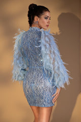 Kamari Feather Sequin Mesh Dress