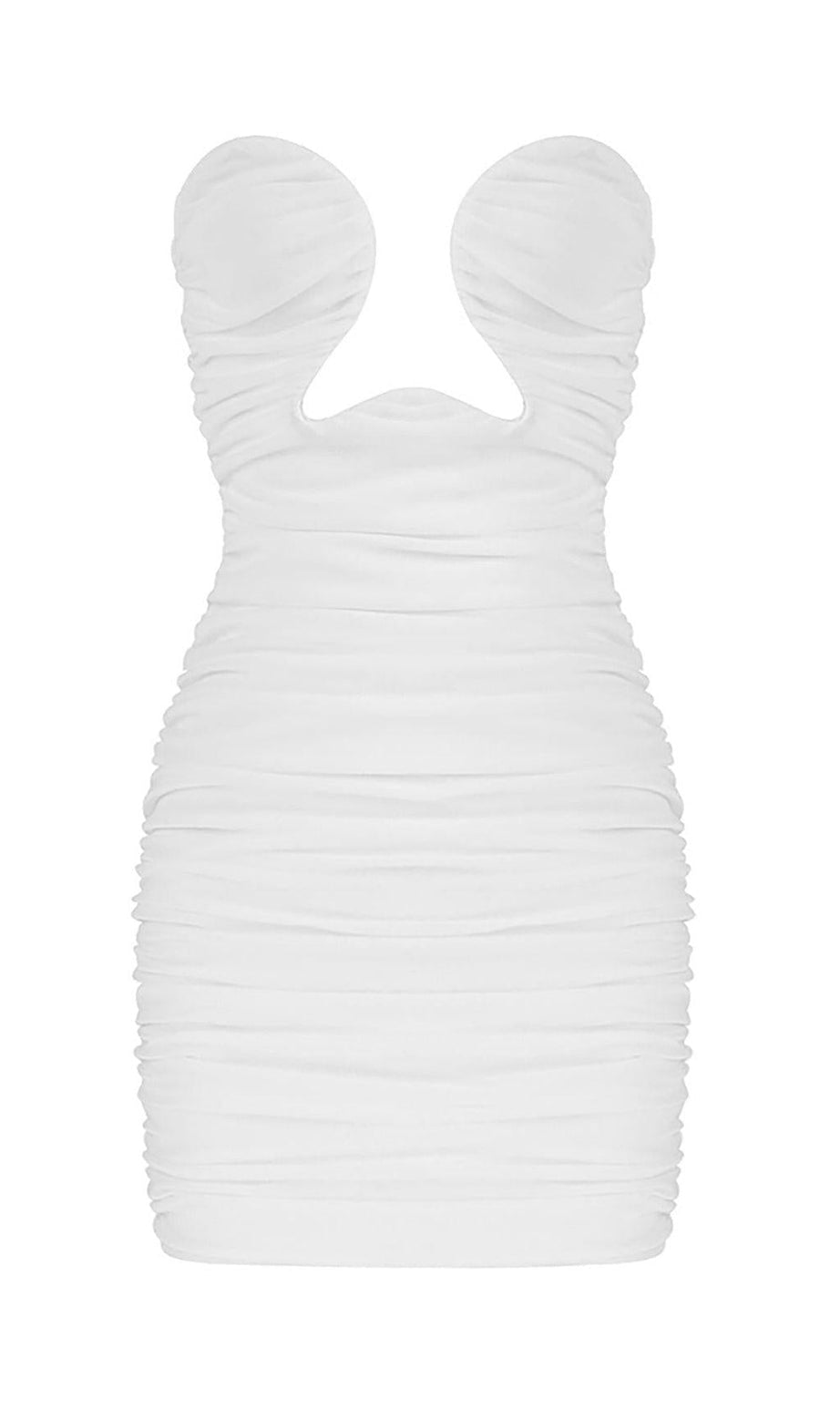MINI ABITO ADERENTE CON RUCHES E TAGLIO IN BIANCO