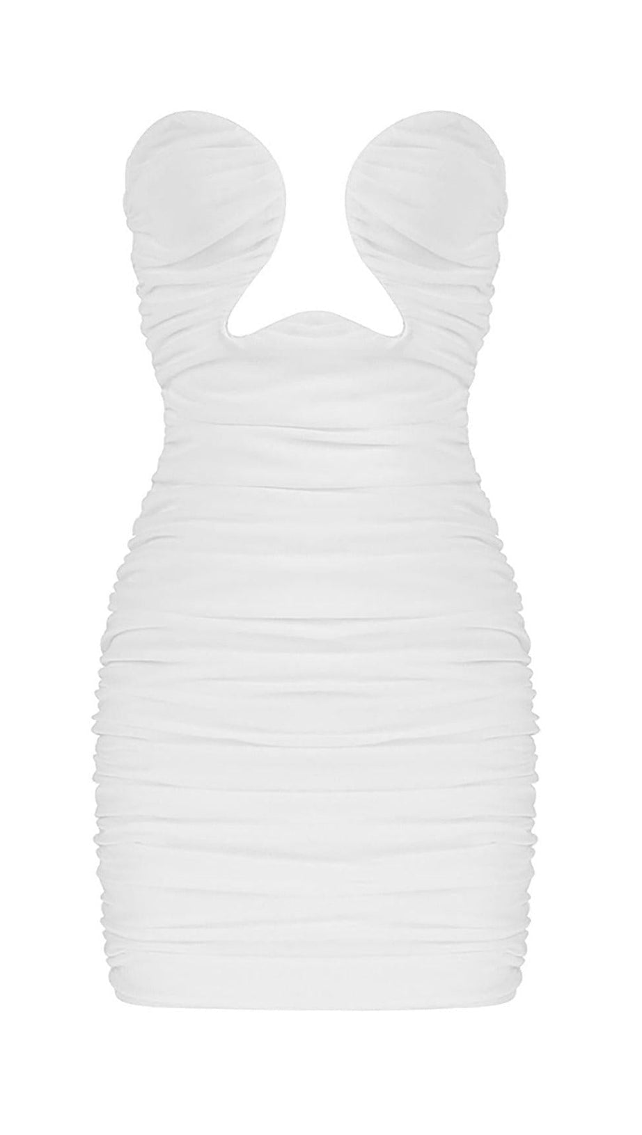 MINI ABITO ADERENTE CON RUCHES E TAGLIO IN BIANCO