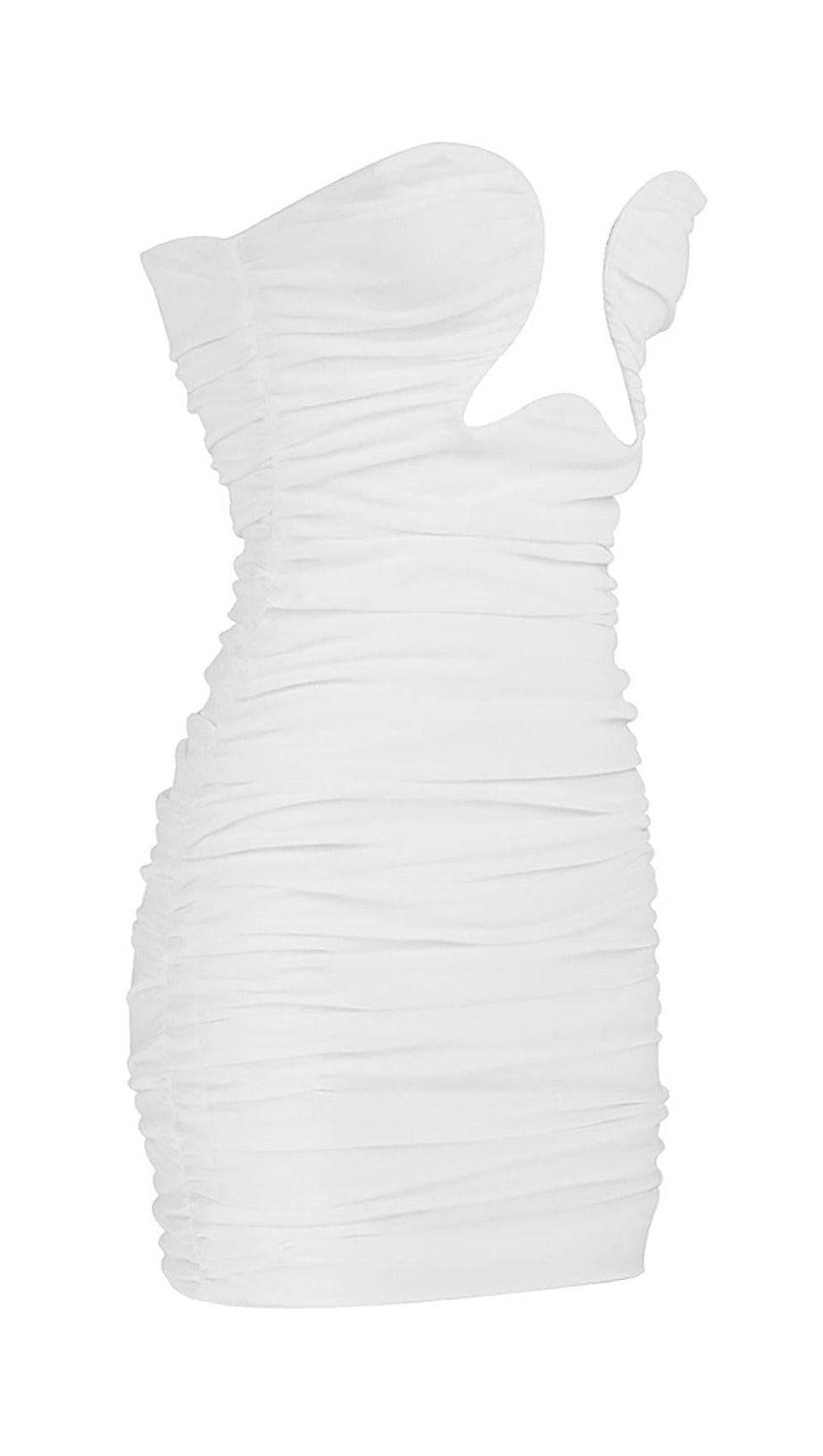 CUT-OUT RUCHED BODYCON MINI DRESS IN WHITE