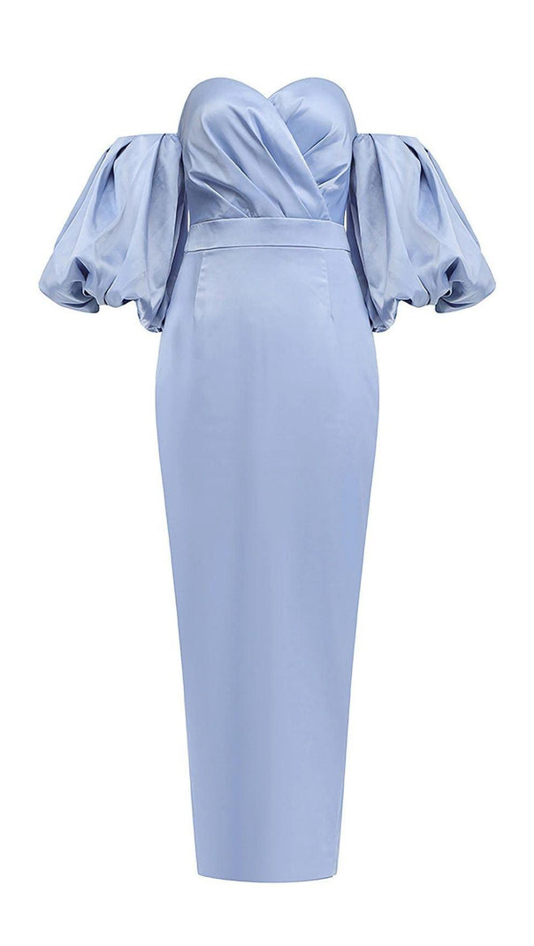 AIIZIE STRAPLESS PUFF SLEEVES MIDI DRESS IN BLUE - product image
