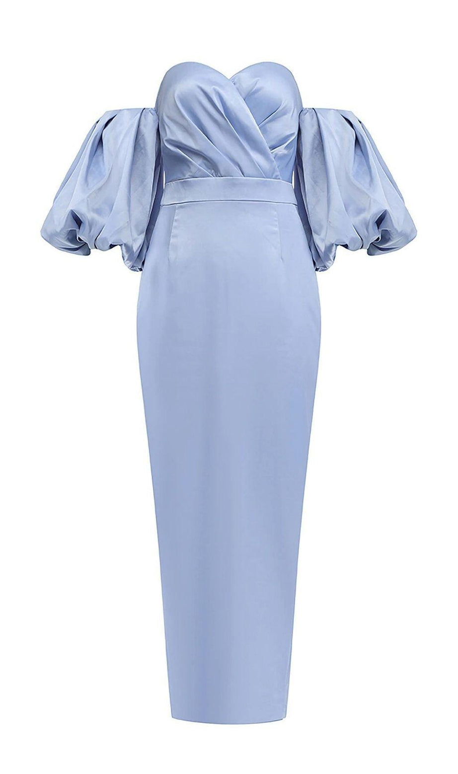 ABITO MIDI SENZA SPALLINE CON MANICHE A SBUFFO IN BLU