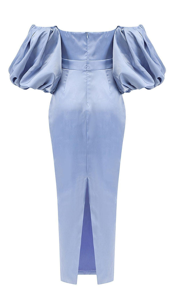 AIIZIE STRAPLESS PUFF SLEEVES MIDI DRESS IN BLUE - product image
