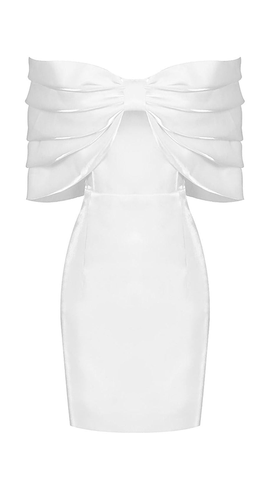 MINI ABITO IN RASO ROSA CON FIOCCO E SPALLE SCOPERTE, BIANCO
