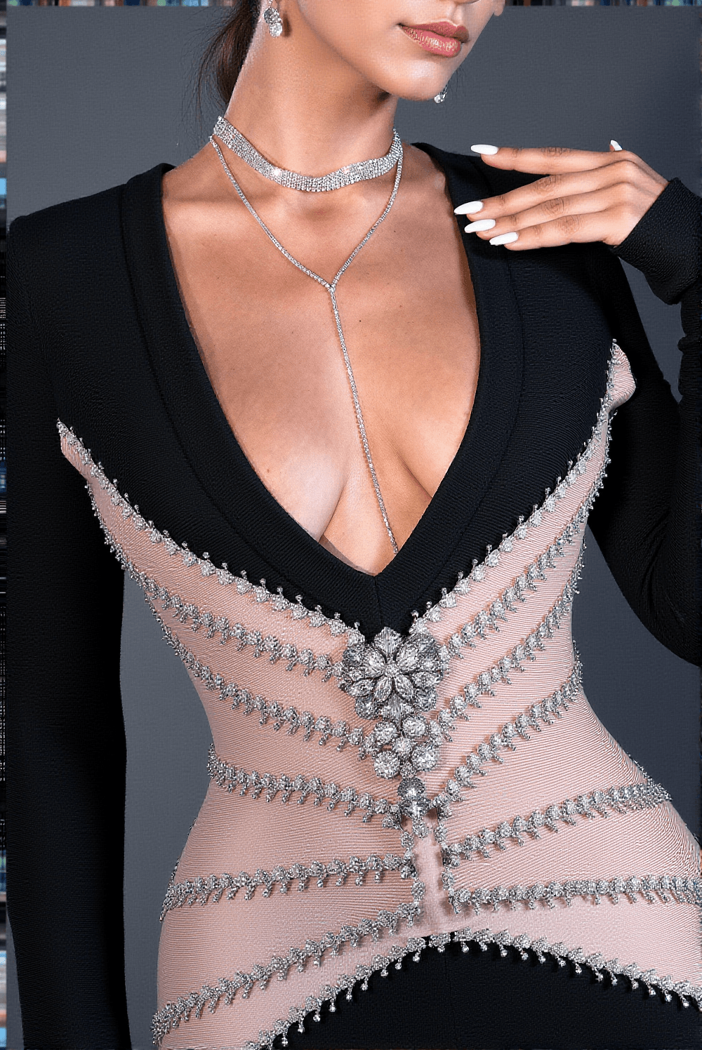 ABITO KAMILA CON FIORI DI CRISTALLI E DIAMANTI