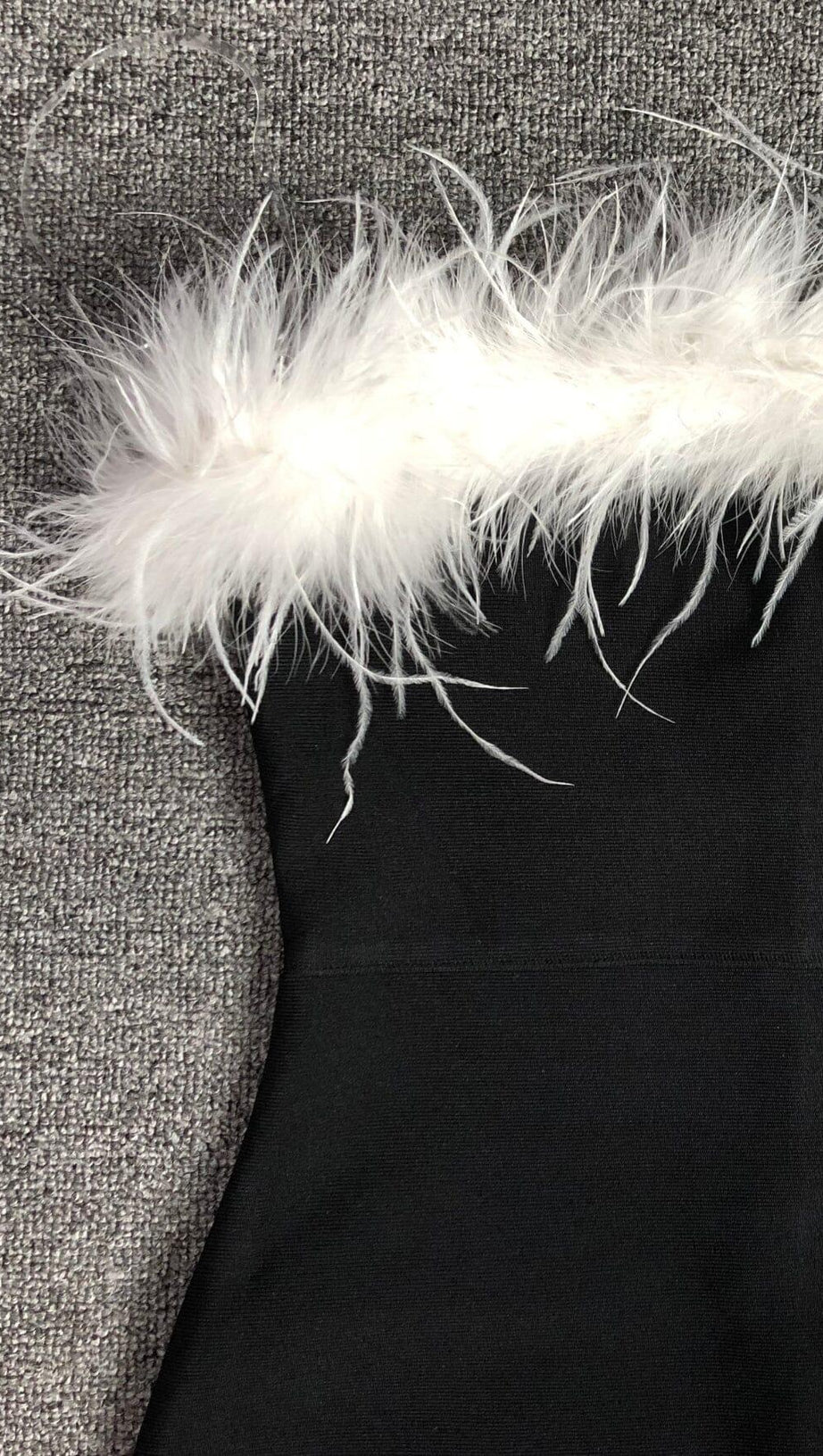 BLACK OFF SHOULDER FEATHERS MAXI BANDAGE DRESS