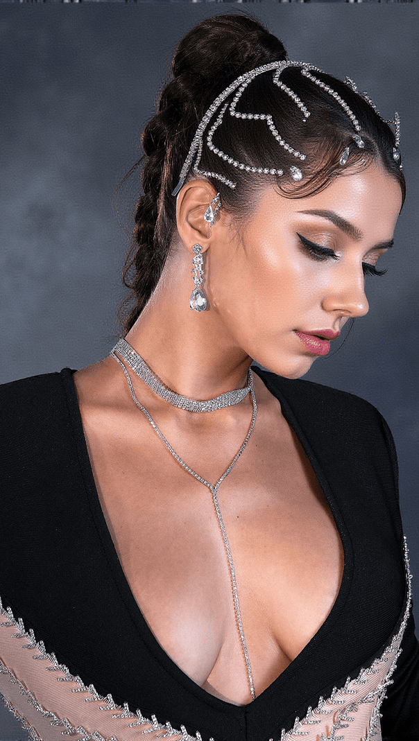 AIIZIE KAMILA DIAMOND CRYSTAL FLOWERS DRESS - product image