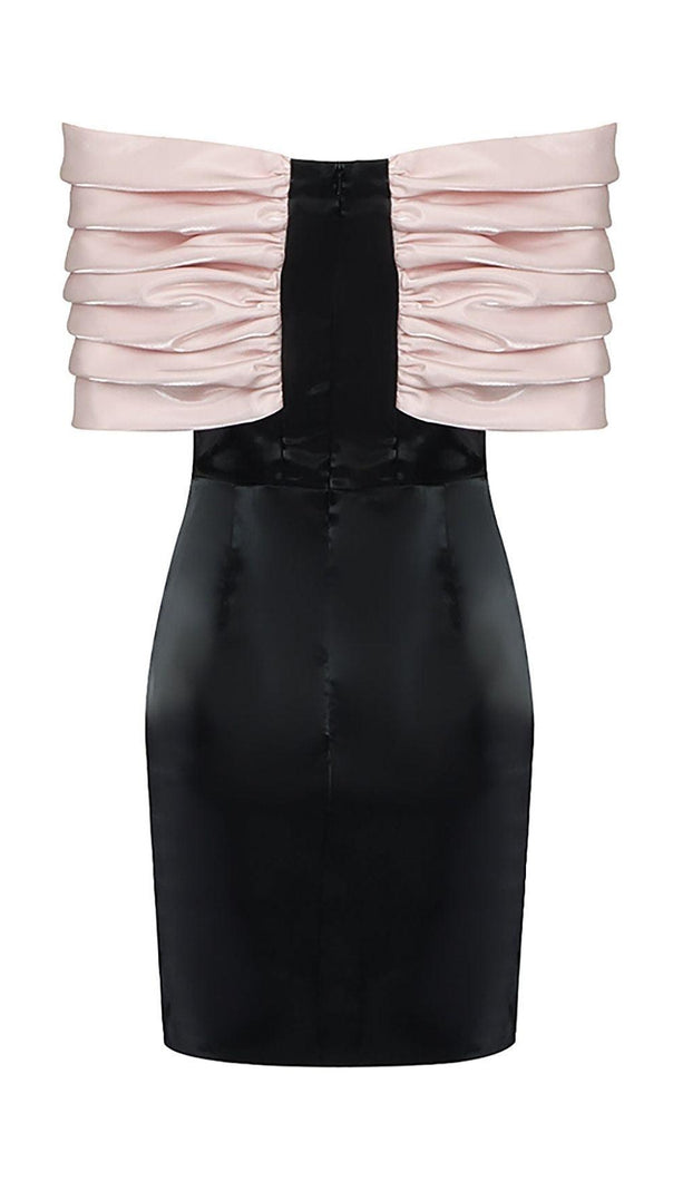 AIIZIE SATIN PINK BOW OFF SHOULDER MINI DRESS - product image