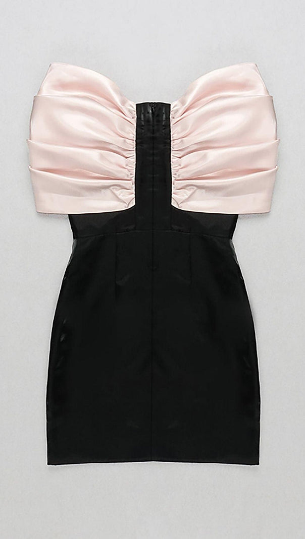 AIIZIE SATIN PINK BOW OFF SHOULDER MINI DRESS - product image