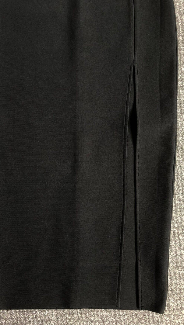 Black Off Shoulder Feathers Maxi Bandage Dress