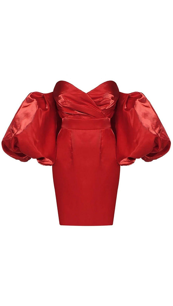 AIIZIE SATIN PUFF SLEEVE MINI DRESS IN RED - product image