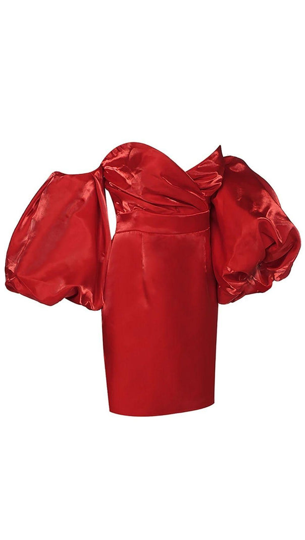 AIIZIE SATIN PUFF SLEEVE MINI DRESS IN RED - product image