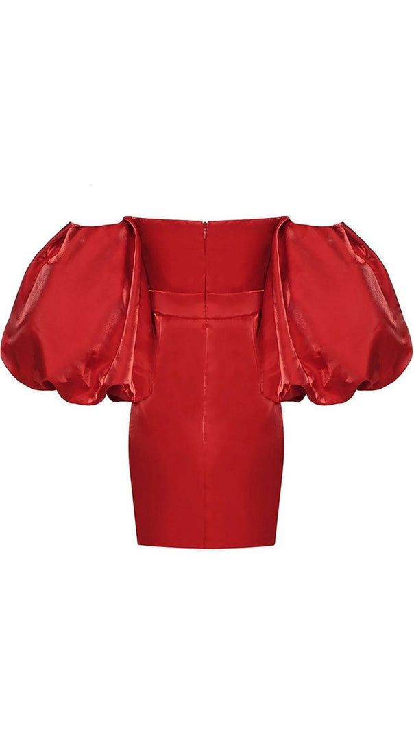 AIIZIE SATIN PUFF SLEEVE MINI DRESS IN RED - product image