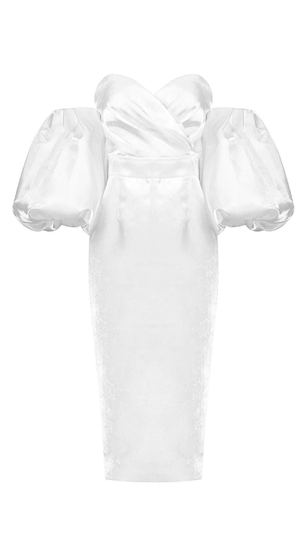AIIZIE SATIN STRAPLESS MIDI DRESS IN WHITE - product image