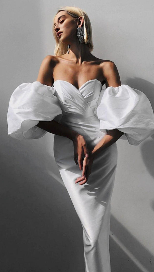 AIIZIE SATIN STRAPLESS MIDI DRESS IN WHITE - product image